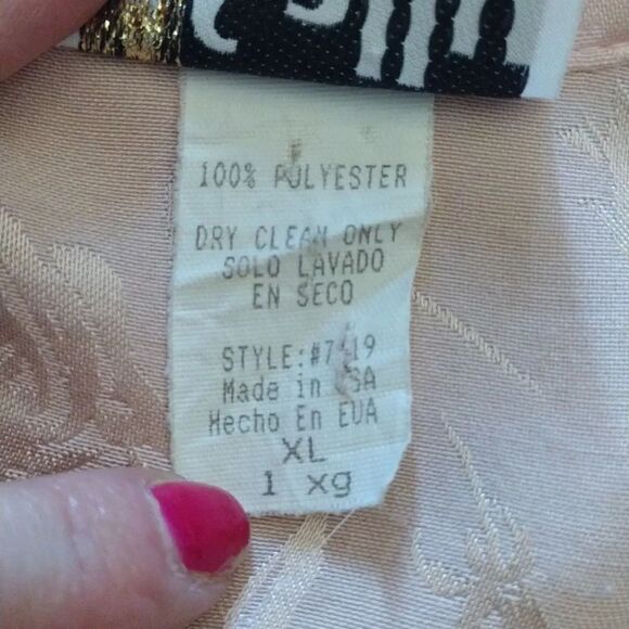 VTG 80s Pink Floral Satin Beaded Pearl Applique Button Up Cottagecore Blouse XL - Picture 14 of 17